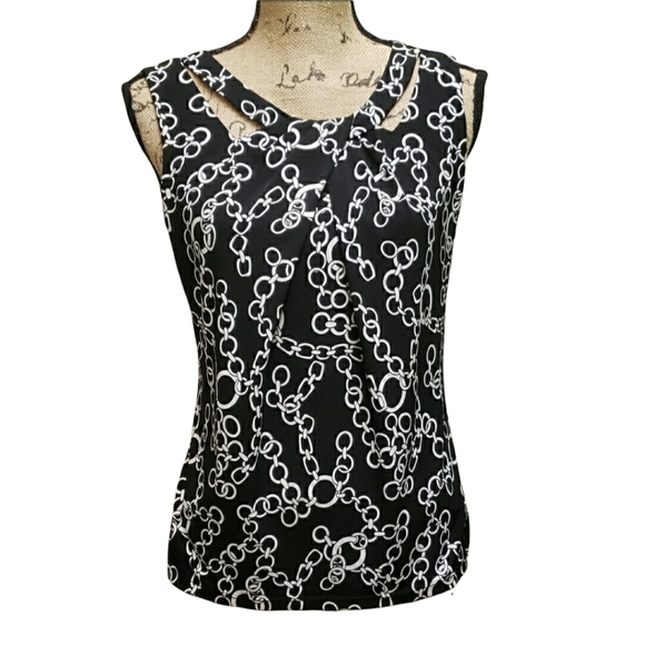 Nine West Tops - Nine West Chain Print Sleeveless Blouse Size Small Black & White